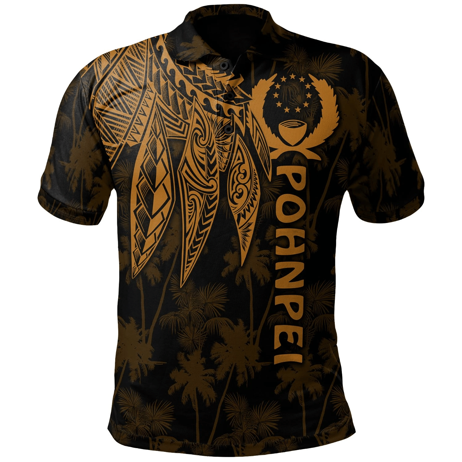 Polynesian Pride Apparel Pohnpei Polo Shirt Polynesian Wings (Golden) Unisex Gold - Polynesian Pride