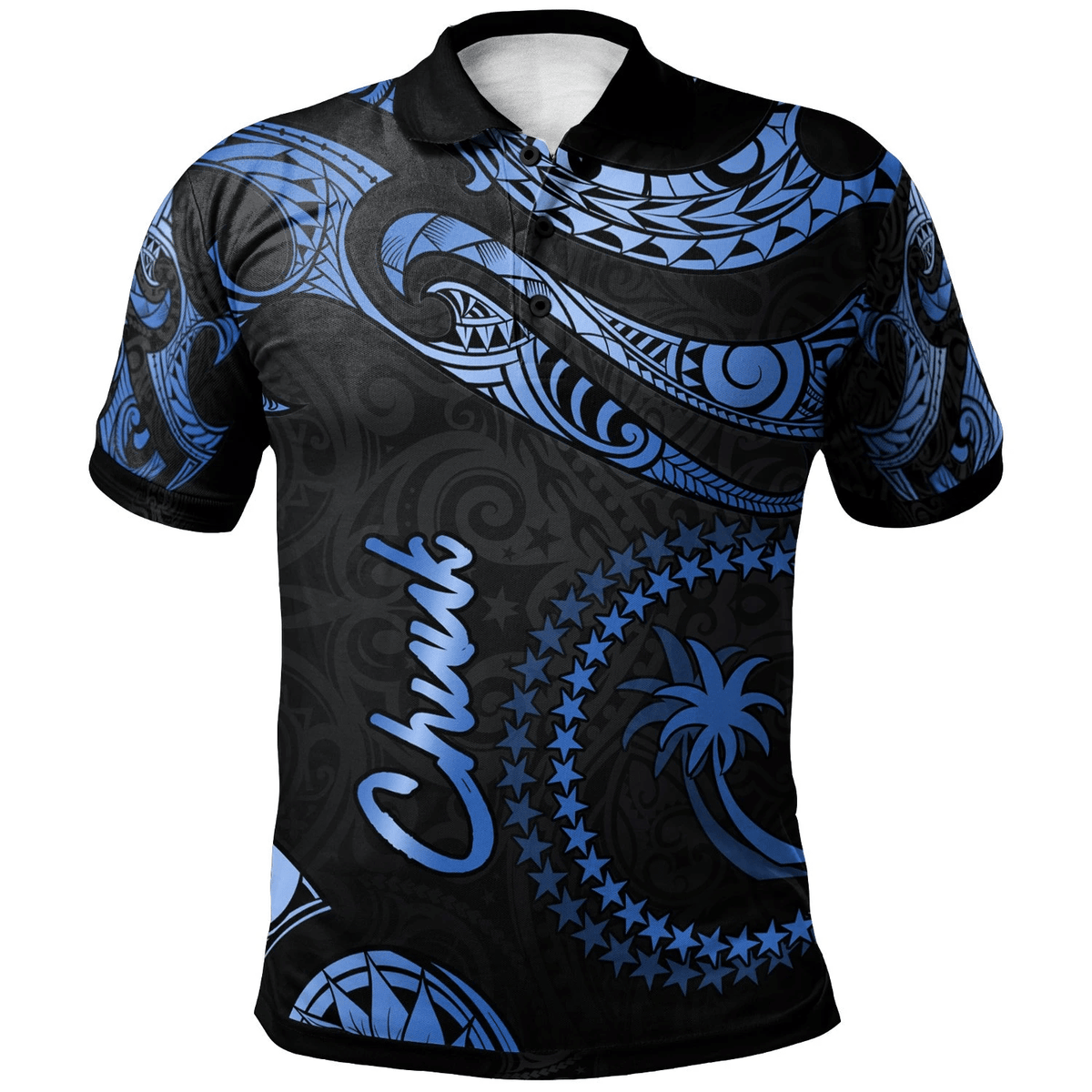 Polynesian Pride Apparel Chuuk Micronesia Polo Shirt Polynesian Tattoo Blue Version Unisex Blue - Polynesian Pride