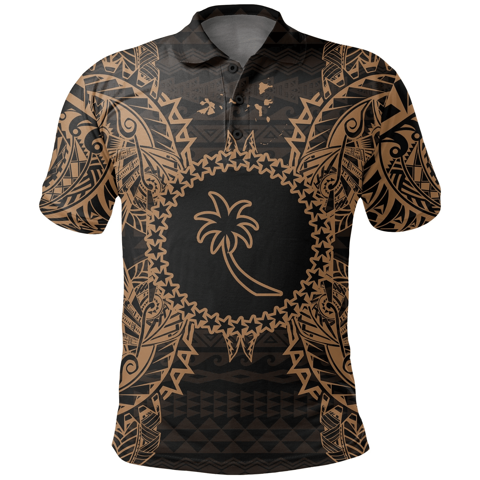 Polynesian Pride Apparel Chuuk Polo Shirt Chuuk Flag Map Polynesian Tattoo Gold Unisex Gold - Polynesian Pride