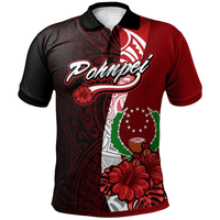 Polynesian Pride Apparel Pohnpei Micronesia Polo Shirt Coat Of Arm With Hibiscus Unisex Red - Polynesian Pride