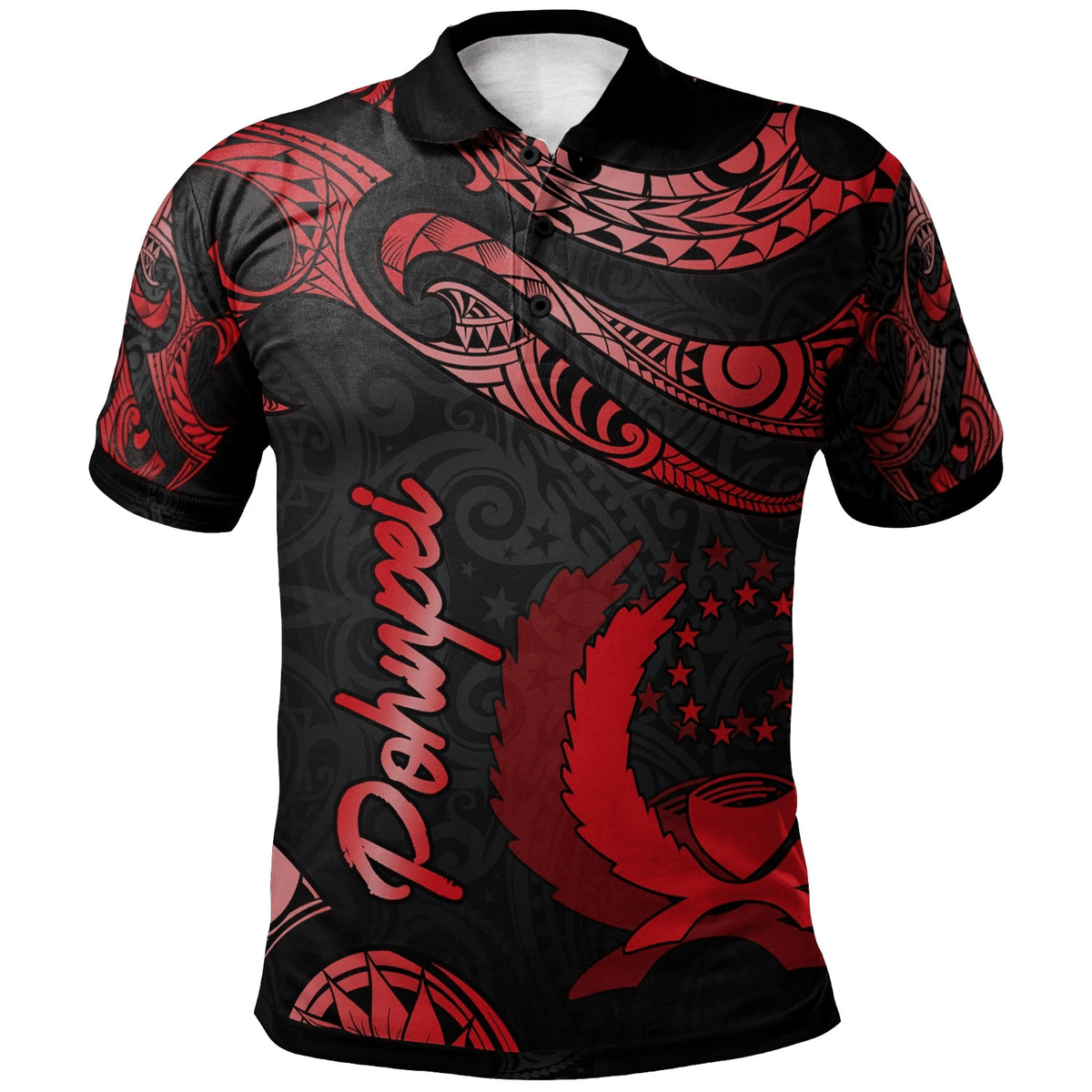 Polynesian Pride Apparel Pohnpei Micronesia Polo Shirt Polynesian Tattoo Red Version Unisex Red - Polynesian Pride