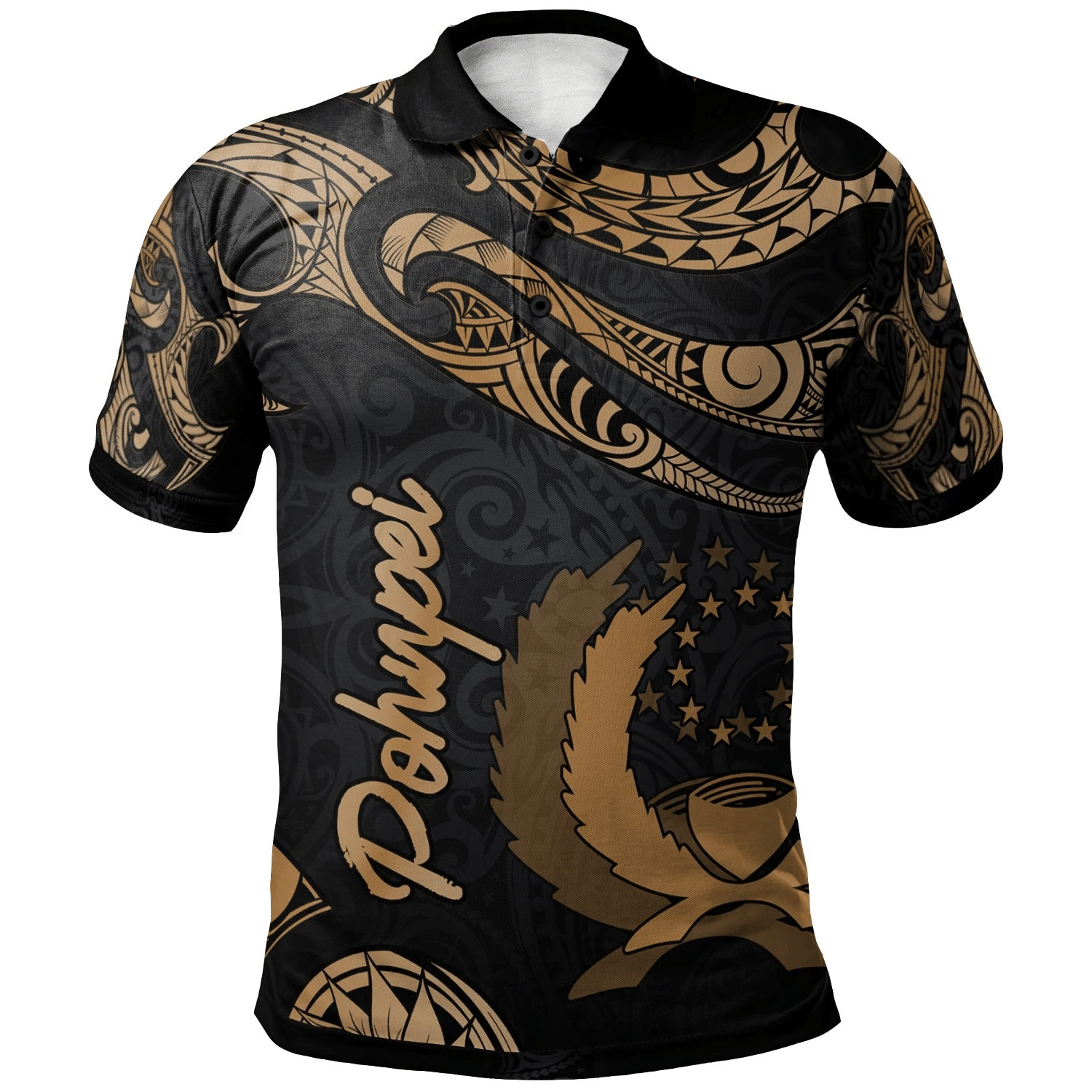 Polynesian Pride Apparel Pohnpei Polo Shirt Polynesian Tattoo Gold Version Unisex Gold - Polynesian Pride