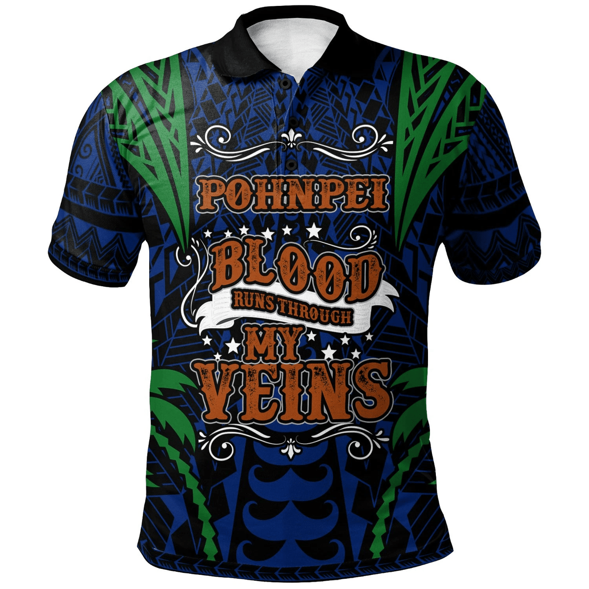 Polynesian Pride Apparel Pohnpei Polo Shirt Blood Runs Through My Veins Style Flag Unisex Blue - Polynesian Pride