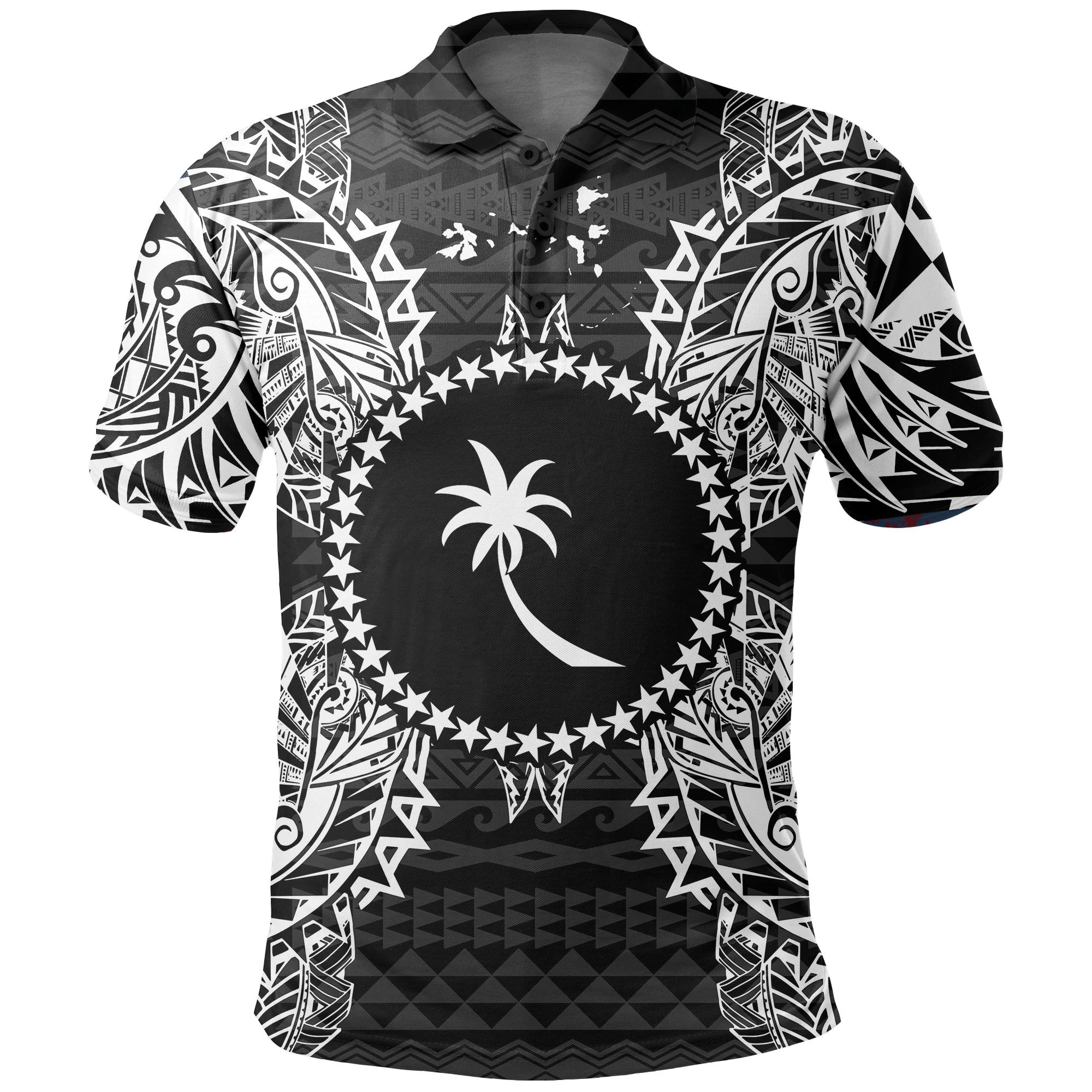 Polynesian Pride Apparel Chuuk Polo Shirt Chuuk Flag Map Polynesian Tattoo Black Unisex Black - Polynesian Pride