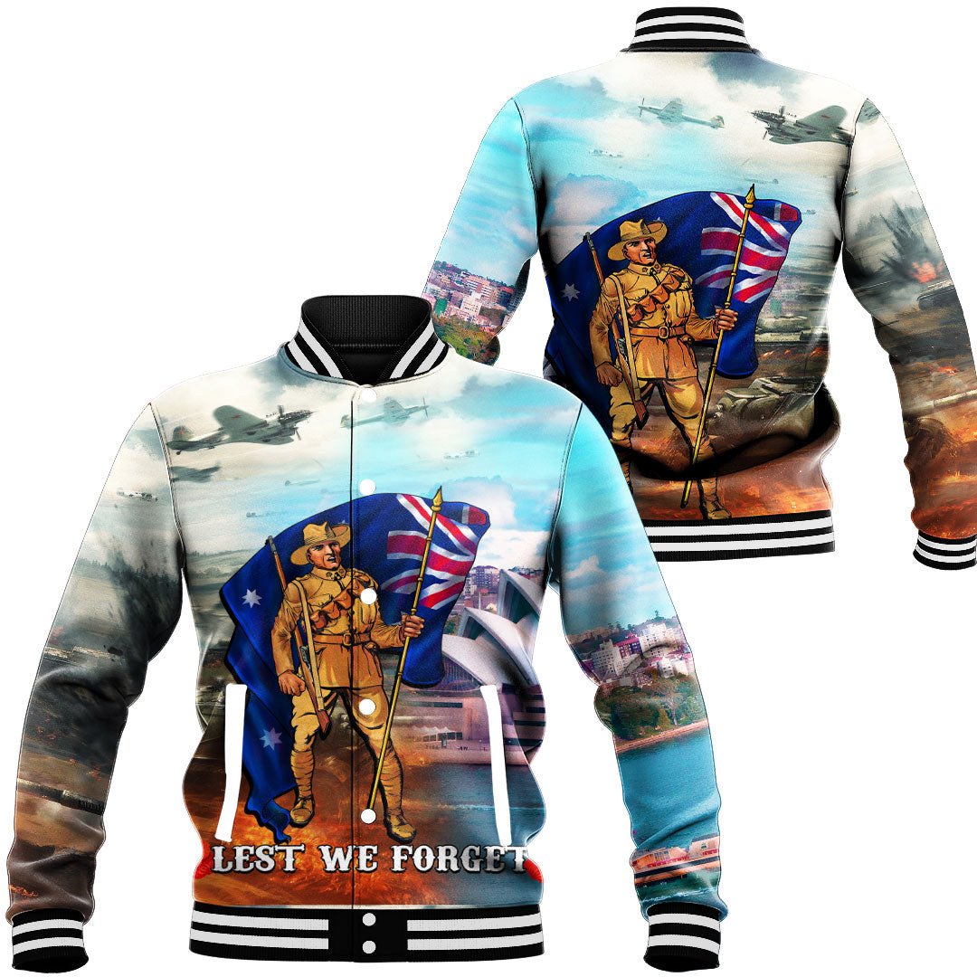 Polynesian Pride Clothing - Anzac Day Australia Peace Baseball Jacket Unisex Black - Polynesian Pride