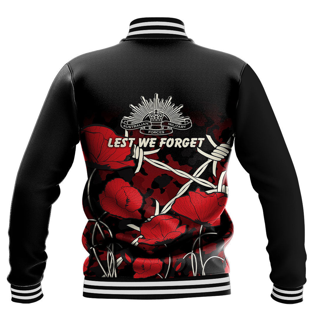 Polynesian Pride Clothing - Anzac Day Camouflage Poppy & Barbed Wire Baseball Jacket - Polynesian Pride