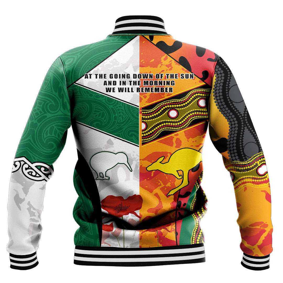 Polynesian Pride Clothing - (Custom) Anzac Day Australia - New Zealand Mix Baseball Jacket - Polynesian Pride