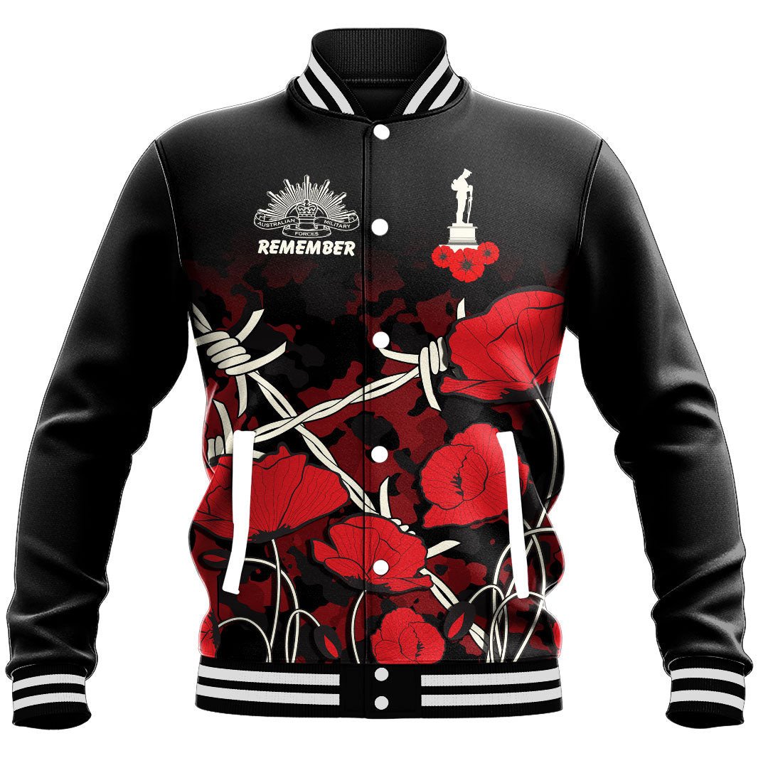 Polynesian Pride Clothing - Anzac Day Camouflage Poppy & Barbed Wire Baseball Jacket - Polynesian Pride