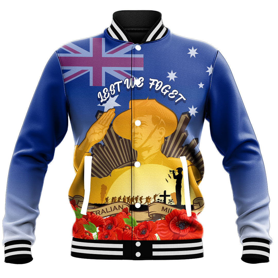 Polynesian Pride Clothing - Australia Anzac Day Soldier Salute Baseball Jacket - Polynesian Pride