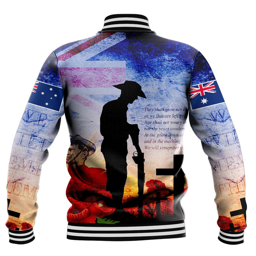 Polynesian Pride Clothing - Anzac Day Australia Soldier We Will Rememer Them Baseball Jacket - Polynesian Pride
