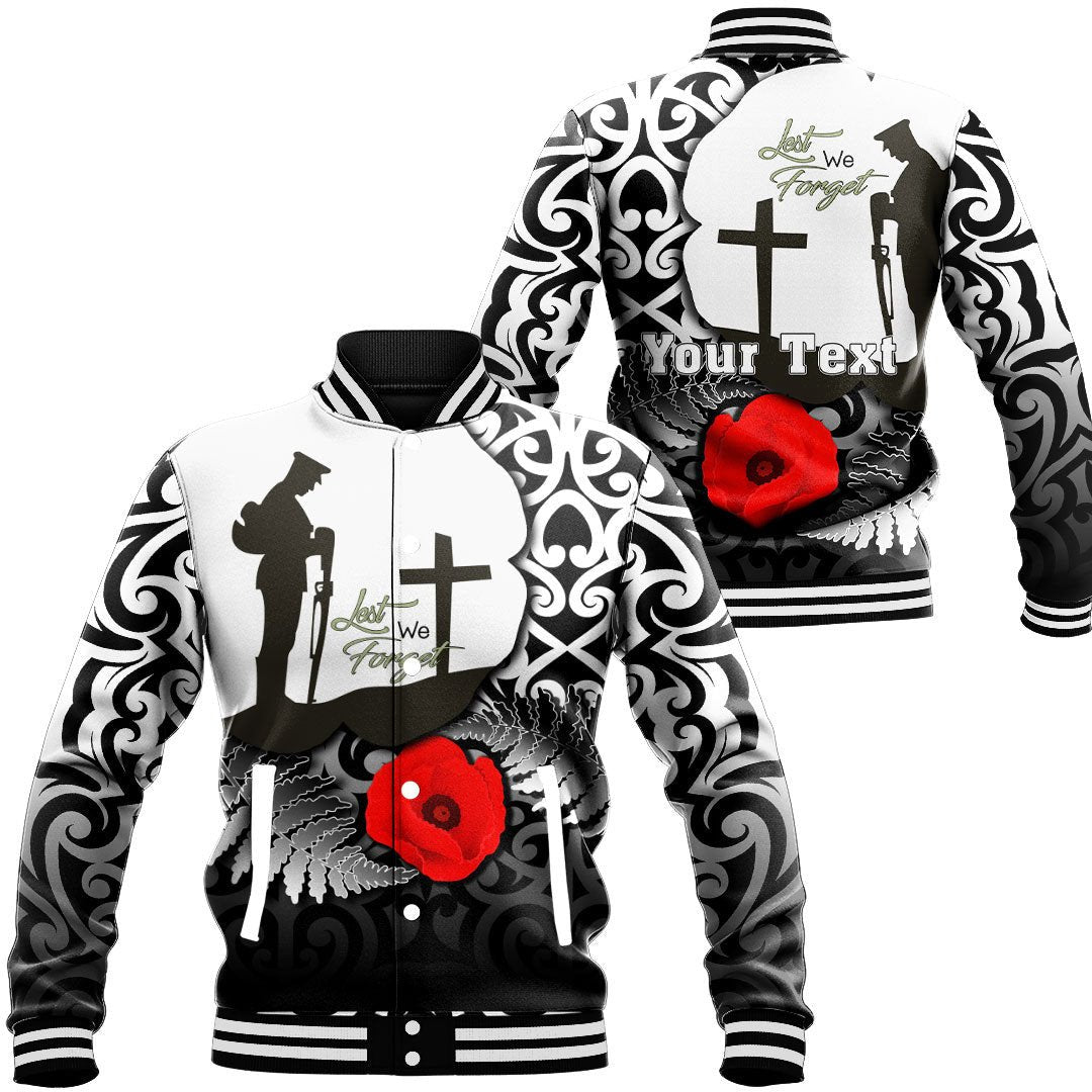Polynesian Pride Clothing - (Custom) Anzac Day Poppy Remembrance Baseball Jacket Unisex Black - Polynesian Pride
