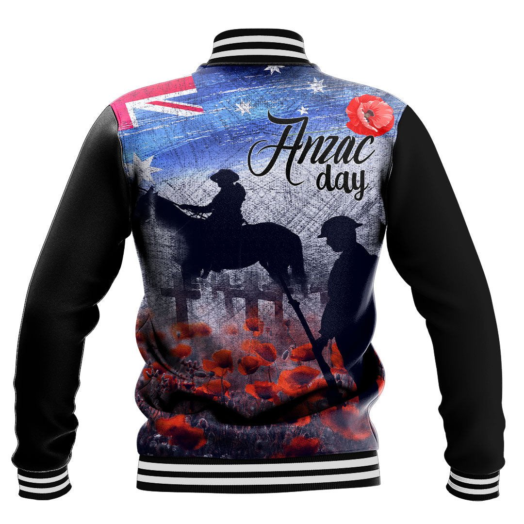 Polynesian Pride Clothing - Anzac Day Lest We Forget Vintage Poppies Baseball Jacket - Polynesian Pride