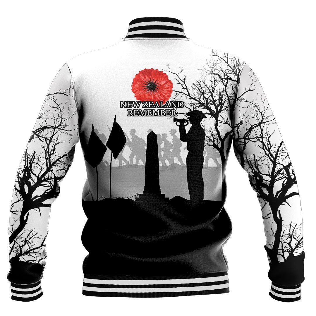 Polynesian Pride Clothing - New Zealand Anzac Lest We Forget Remebrance Day White Baseball Jacket - Polynesian Pride
