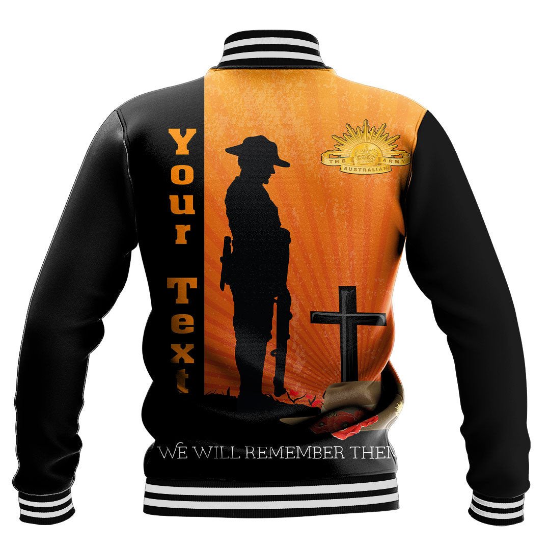 Polynesian Pride Clothing - (Custom) Anzac Day Lest We Forget Soldier Standing Guard Baseball Jacket - Polynesian Pride