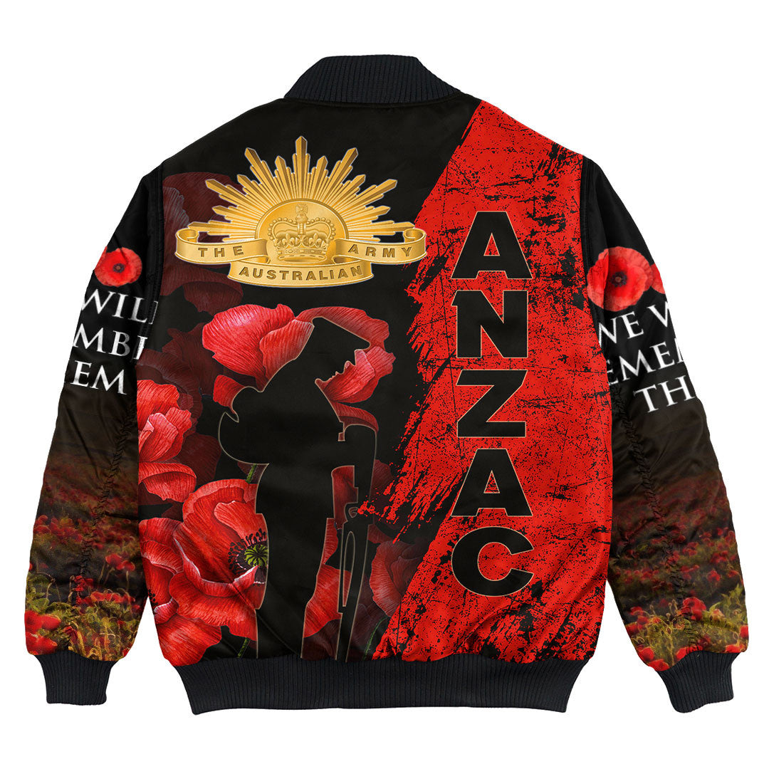 Polynesian Pride Clothing - Anzac Day Soldier Silhouette Remembrance Bomber Jacket - Polynesian Pride