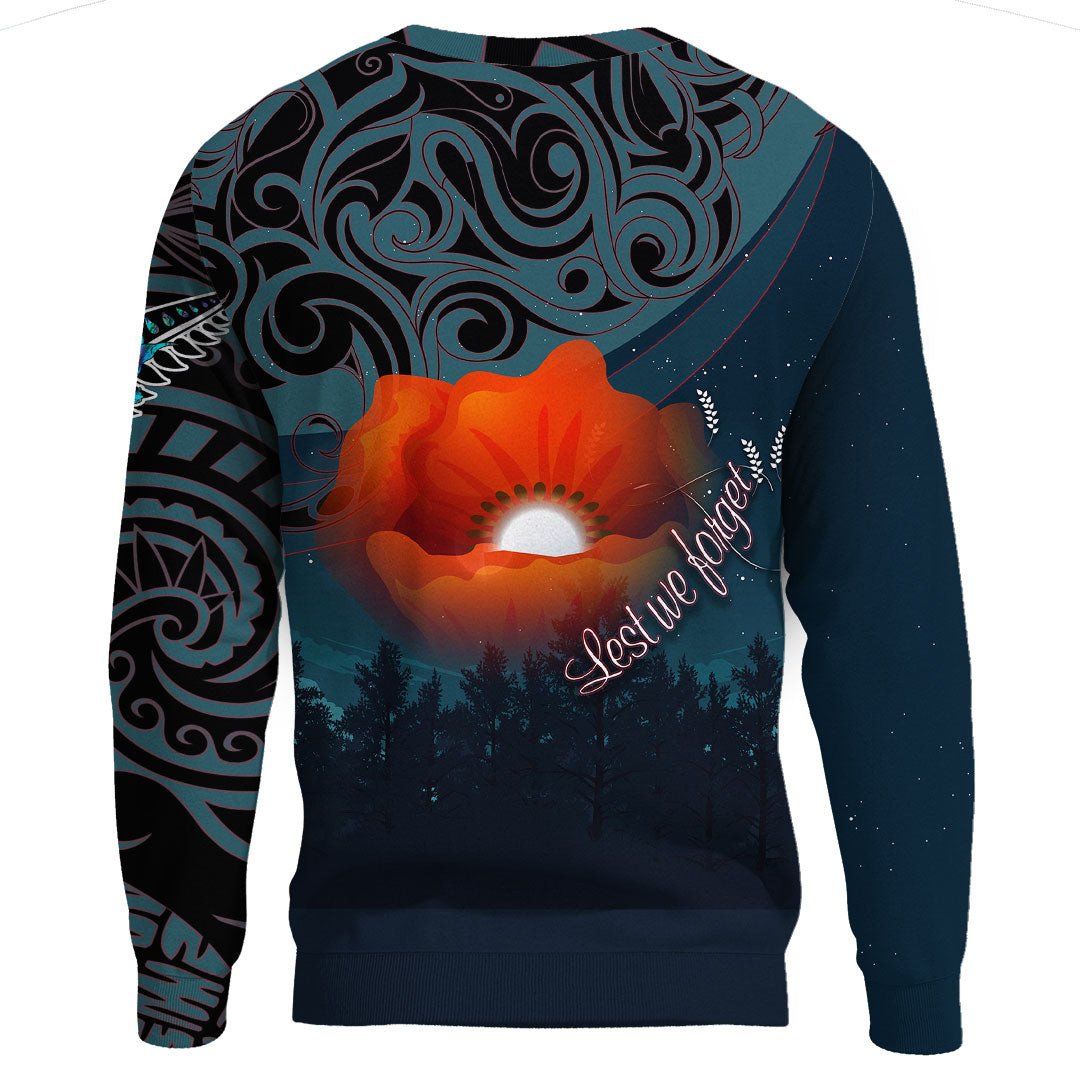 Polynesian Pride Clothing - New Zealand Paua Silver Fern Poppy .Sweatshirt - Polynesian Pride