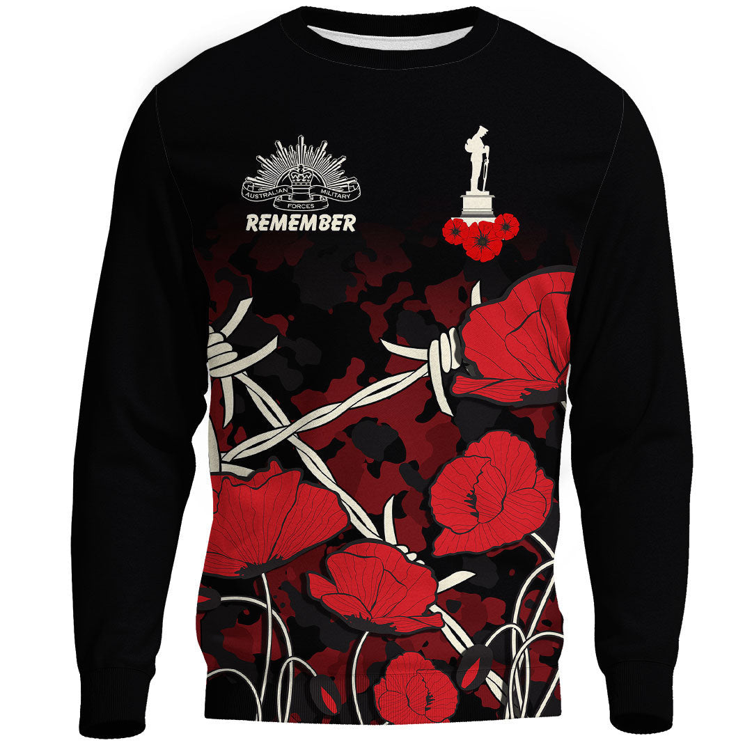 Polynesian Pride Clothing - Anzac Day Camouflage Poppy & Barbed Wire.Sweatshirt - Polynesian Pride
