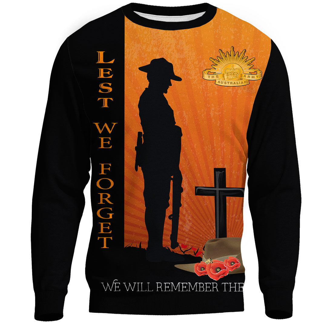 Polynesian Pride Clothing - (Custom) Anzac Day Lest We Forget Soldier Standing Guard.Sweatshirt - Polynesian Pride
