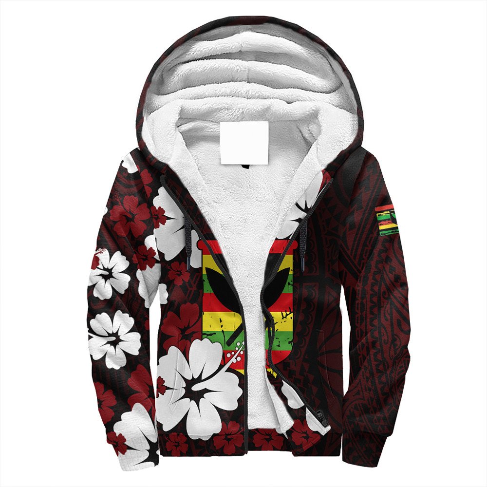 Polynesian Pride Hoodie - Hawaii Kanaka Hibiscus Style Sherpa Hoodie LT10 Unisex Red - Polynesian Pride