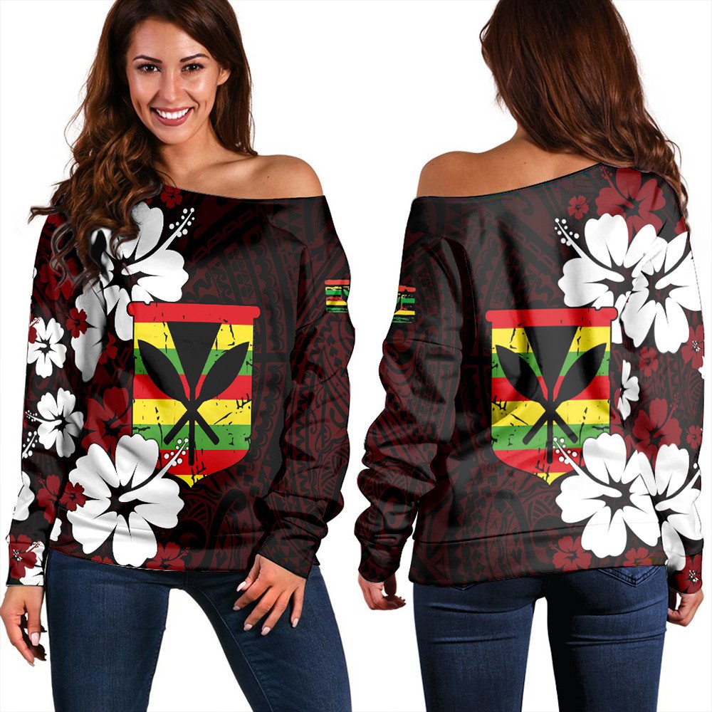 Polynesian Pride Sweatshirt - Hawaii Kanaka Hibiscus Style Women Off Shoulder LT10 Women Red - Polynesian Pride