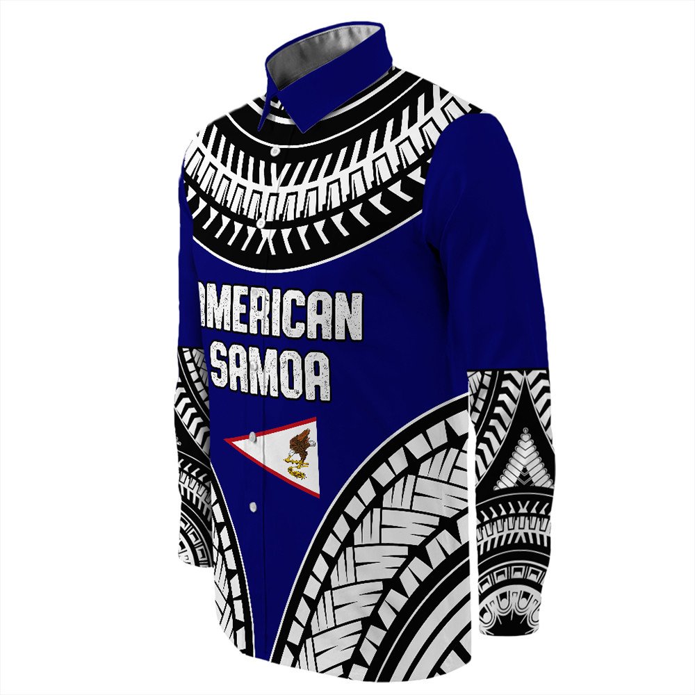 Polynesian Pride Long Sleeve Button Shirt - American Samoa Tattoo Chief Long Sleeve Button Shirt LT10 - Polynesian Pride