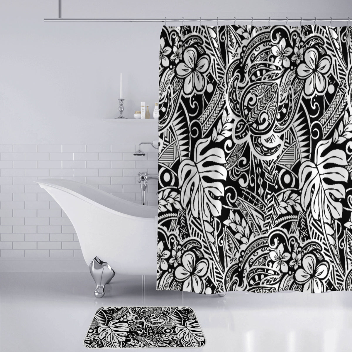 Polynesian Home Set - Vintage Black White Polynesian Tribal Turtle Pattern Bathroom Set LT10 - Polynesian Pride