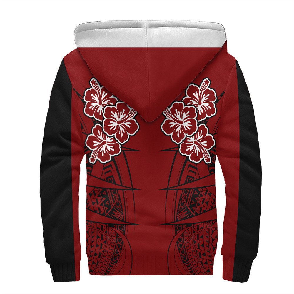 Polynesian Pride Hoodie - Personalized Hawaii Spearhead Hibiscus Polynesian Sherpa Hoodie LT10 Unisex Red - Polynesian Pride