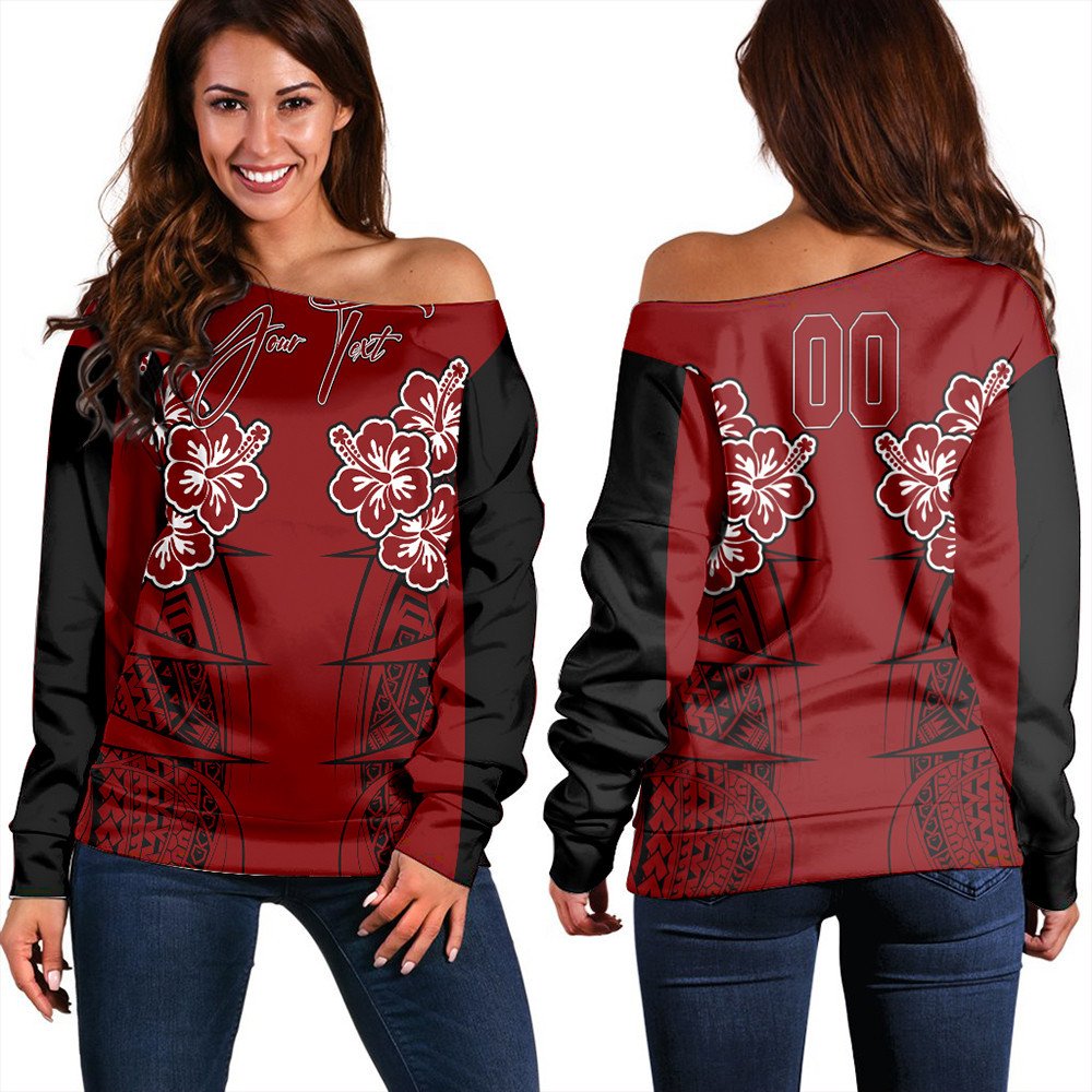Polynesian Pride Sweatshirt - Personalized Hawaii Spearhead Hibiscus Polynesian Women Off Shoulder LT10 Women Red - Polynesian Pride
