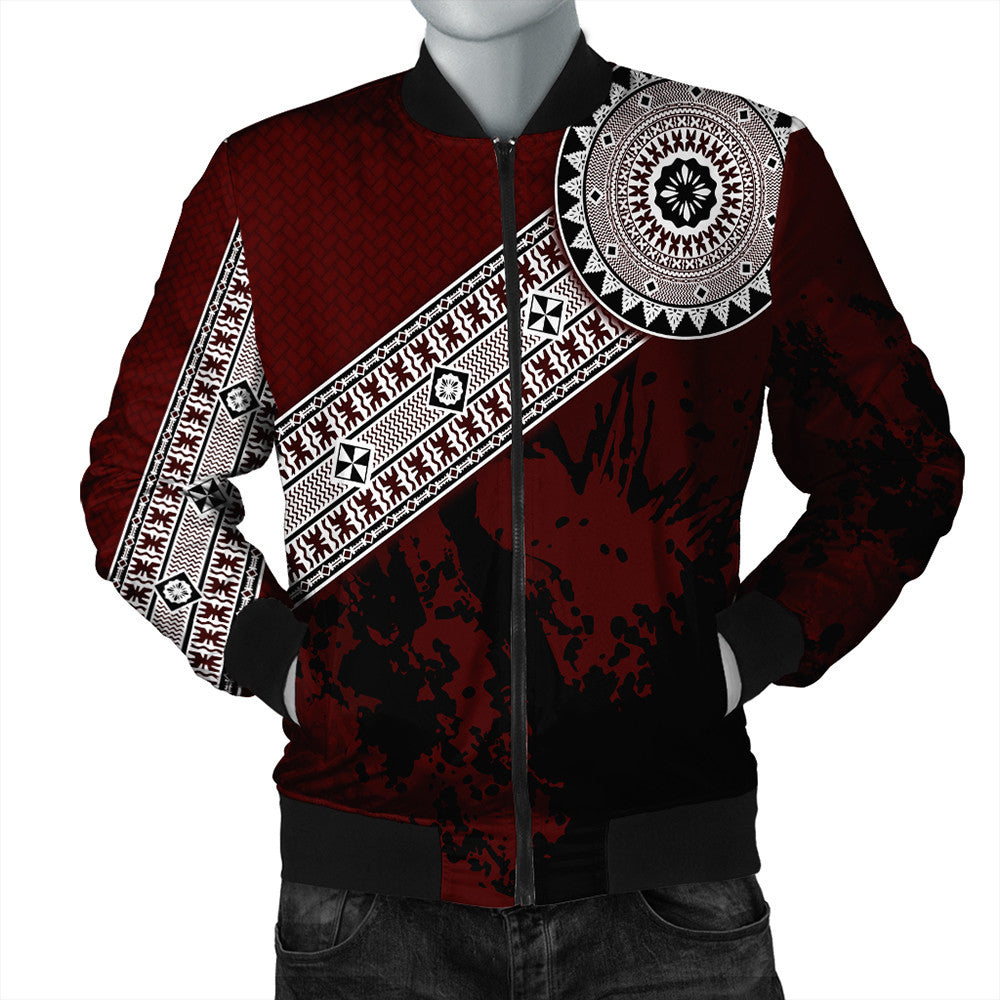 Polynesian Pride Jacket - Fiji Masa Paint Style Bomber Jacket LT10 Unisex Red - Polynesian Pride