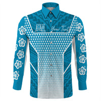 Polynesian Pride Shirt - Personalized Kakau Hawaii Polynesian Blue Gradient Long Sleeve Button Shirt LT10 - Polynesian Pride