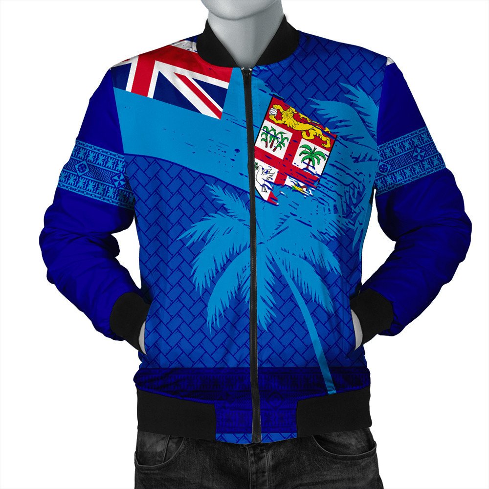Polynesian Pride Jacket - Fiji Palm Tree Coat Of Arms Bomber Jacket LT10 Unisex Blue - Polynesian Pride