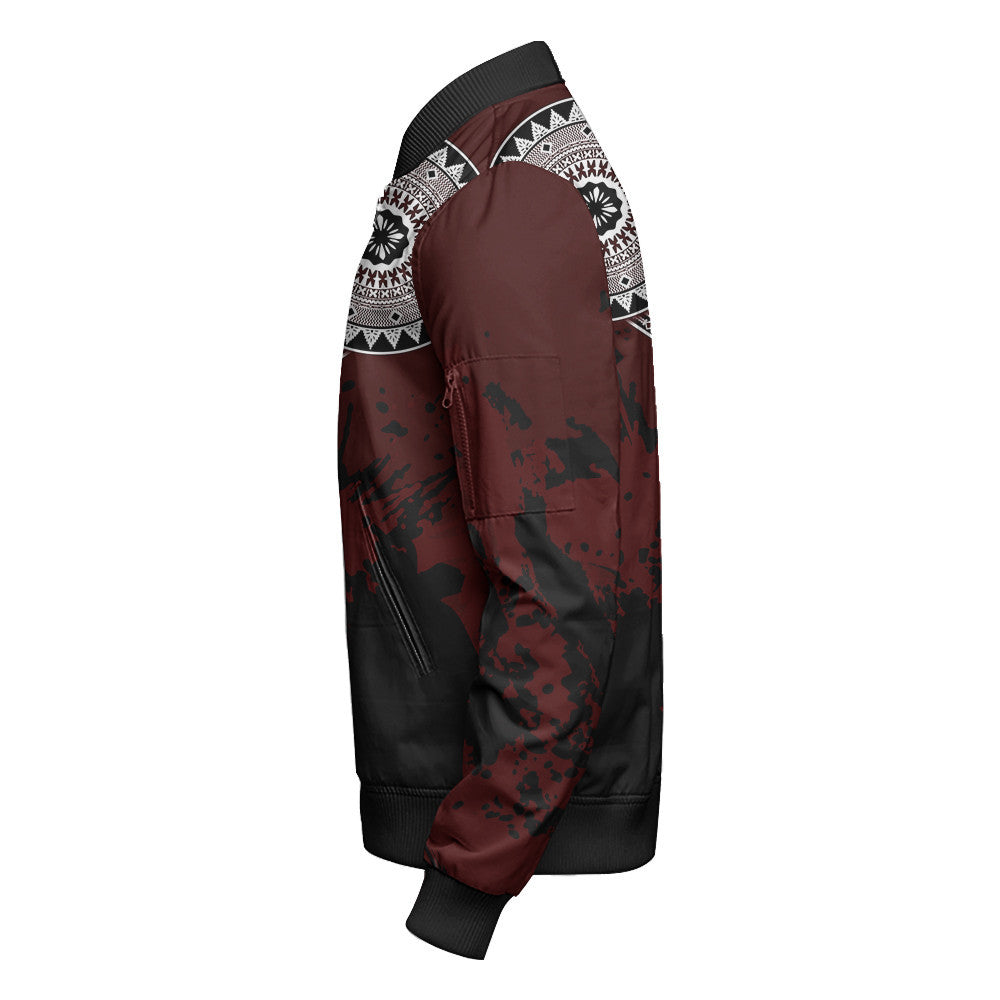 Polynesian Pride Jacket - Fiji Masa Paint Style Sleeve Zip Bomber Jacket LT10 - Polynesian Pride