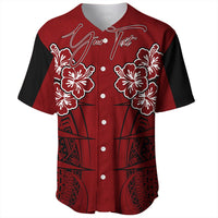 Polynesian Pride Shirt - Personalized Hawaii Spearhead Hibiscus Polynesian Baseball Jersey LT10 Red - Polynesian Pride