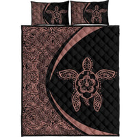Hawaiian Polynesian Turtle Quilt Bed Set - Circle Style Pink And Black Black - Polynesian Pride