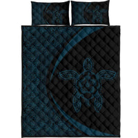 Hawaiian Polynesian Turtle Quilt Bed Set - Circle Style Blue And Black Black - Polynesian Pride