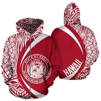 Hawaii Polynesian Zip up Hoodie Tribal White and Red Circle Style Unisex Red - Polynesian Pride