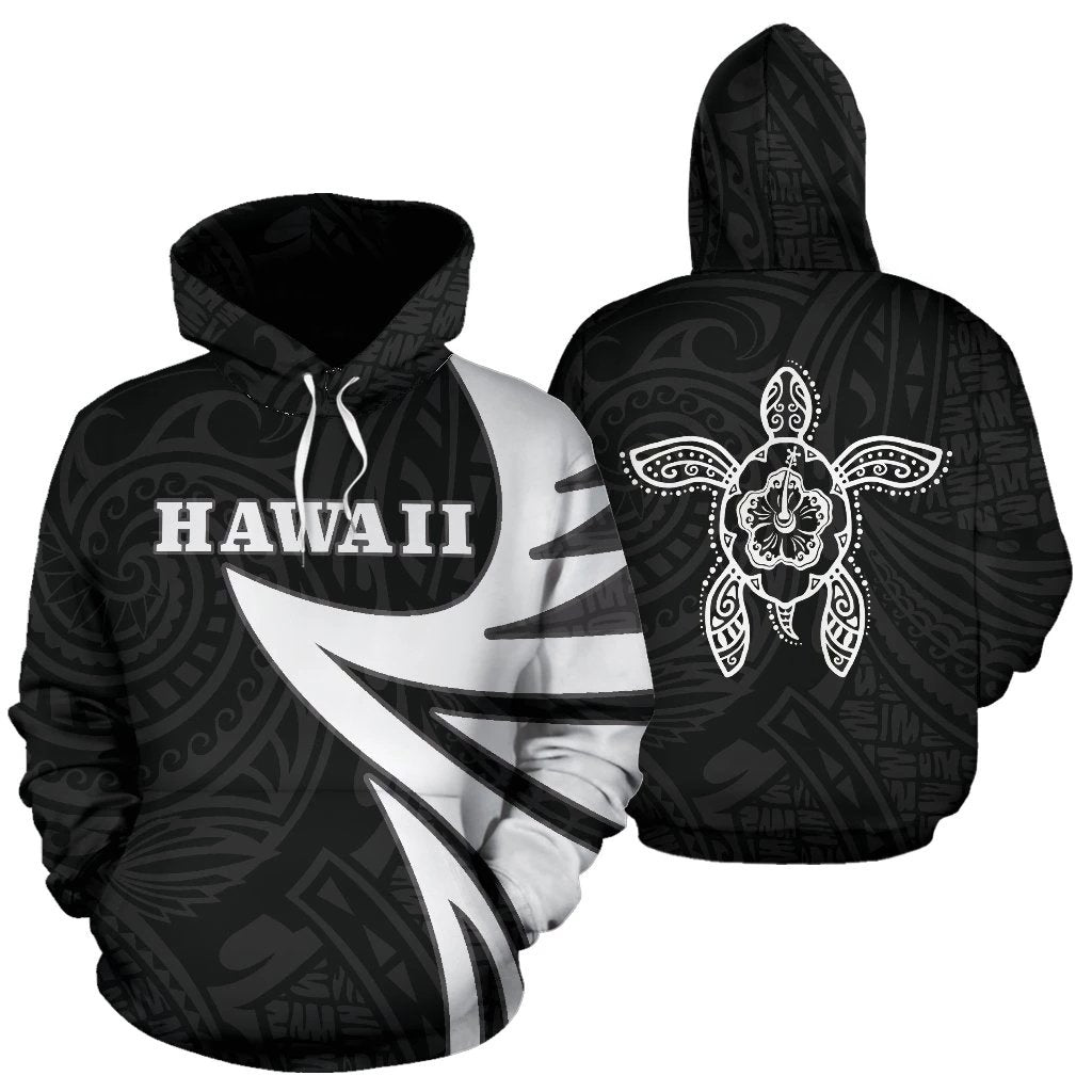 Hawaiian Turtle Polynesian Hoodie Warrior Style Unisex Black - Polynesian Pride