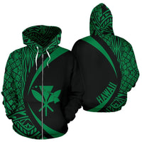 Kanaka Hawaii Map Green Polynesian Zip up Hoodie Circle Style Unisex Green - Polynesian Pride