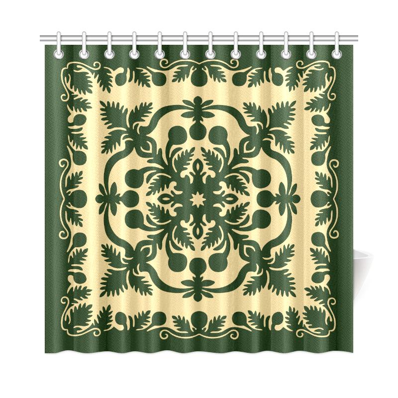 Hawaiian Shower Curtain Royal Pattern - Emerald Green - Polynesian Pride