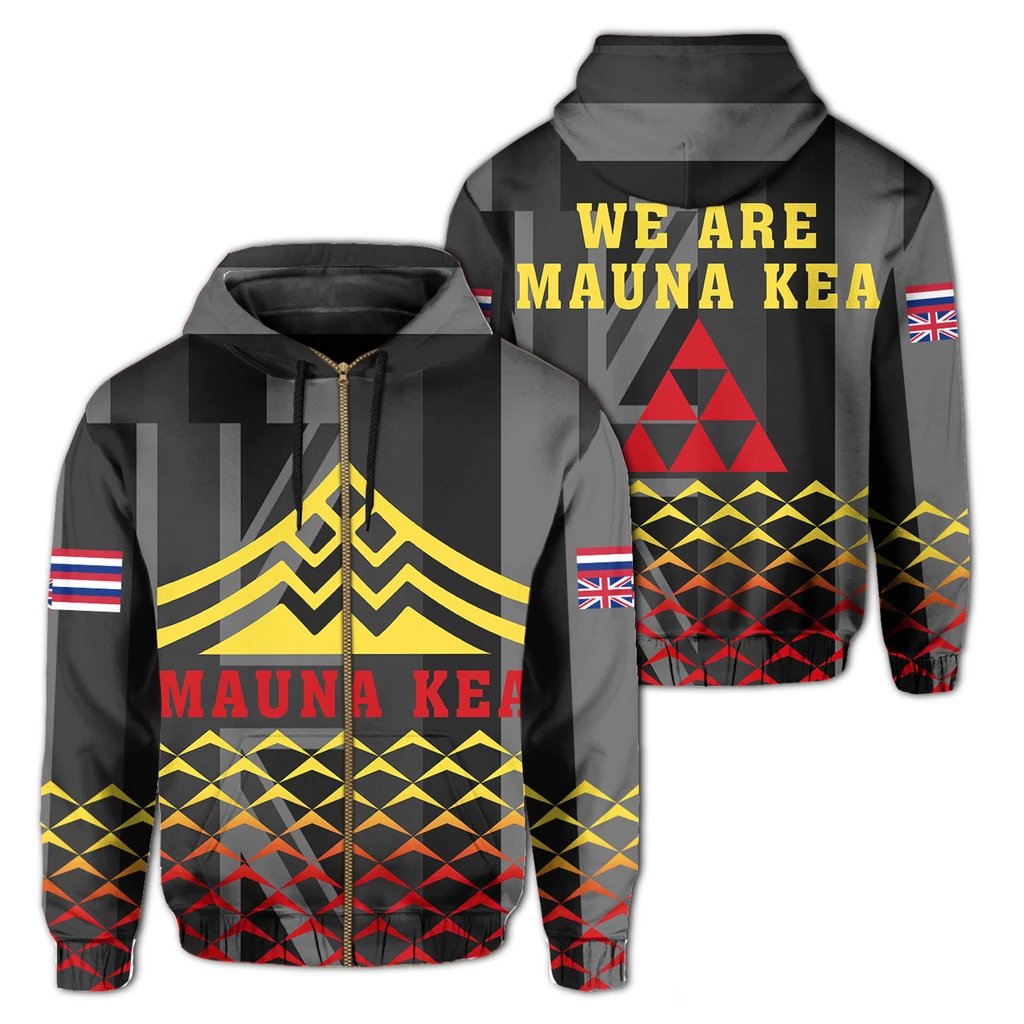 Hawaiian Mauna Kea Zipper Hoodie Triangle Style Unisex Art - Polynesian Pride