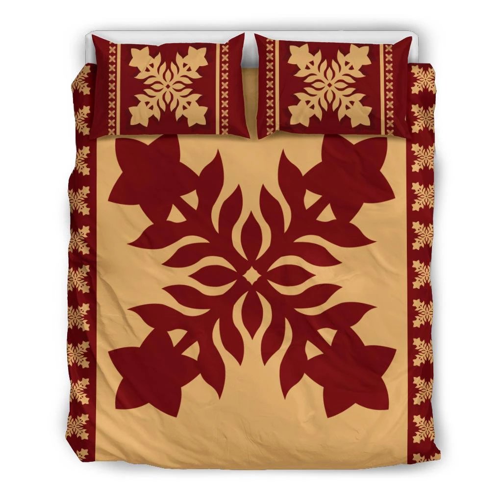 Hawaiian Quilt Pattern Star Flower Bedding Set 3 Pieces Bedding Set Black - Polynesian Pride
