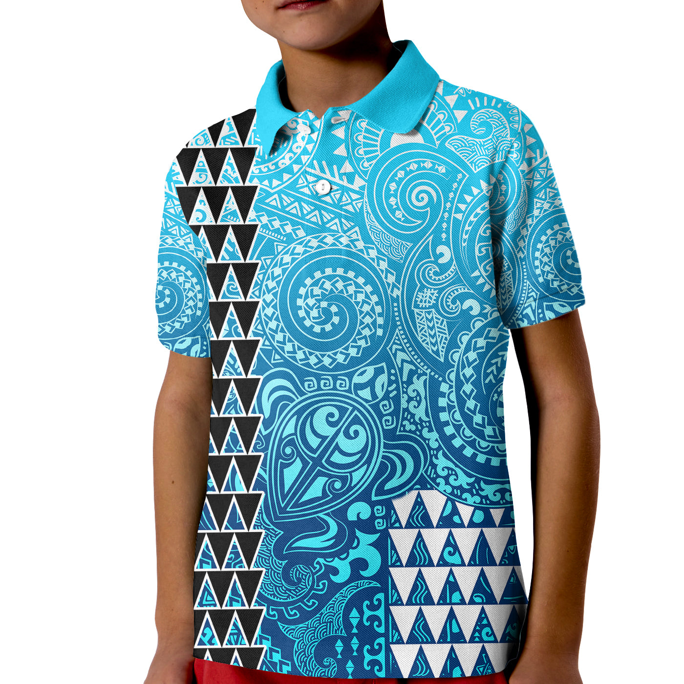 Hawaii Tribal Kakau Kid Polo Shirt LT9 Kid Blue - Polynesian Pride