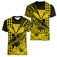 (Custom Personalised) Kakau Polynesian Tribal Hawaiian Turtle with Kanaka Maoli Yellow Women V Neck T Shirt LT9 Female Yellow - Polynesian Pride