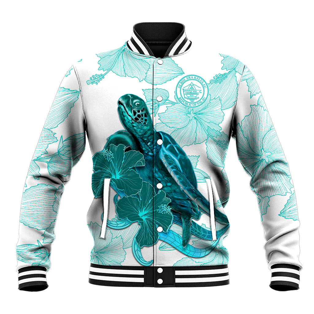 Palau Coat Of Arms With Polynesian Turtle Hibiscus Baseball Jacket LT14 Unisex White - Polynesian Pride
