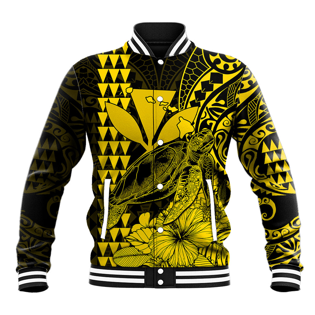 Kakau Polynesian Tribal Hawaiian Turtle with Kanaka Maoli Yellow Baseball Jacket LT9 Unisex Yellow - Polynesian Pride