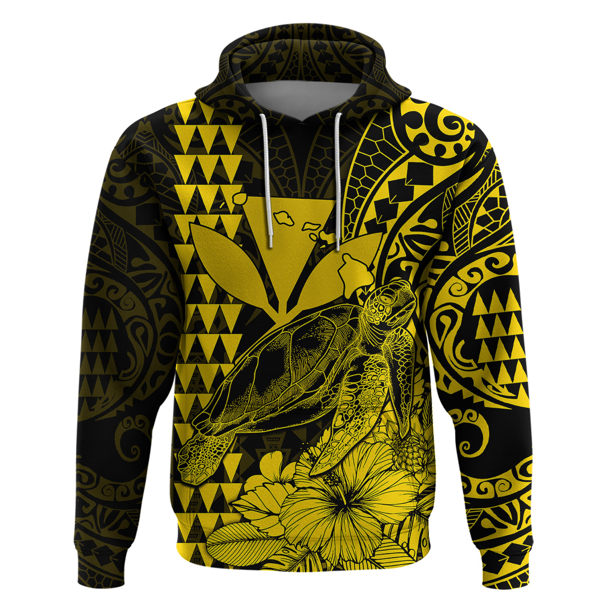 Kakau Polynesian Tribal Hawaiian Turtle with Kanaka Maoli Yellow Hoodie LT9 - Polynesian Pride