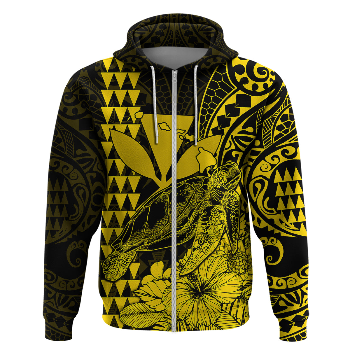 Kakau Polynesian Tribal Hawaiian Turtle with Kanaka Maoli Yellow Hoodie LT9 - Polynesian Pride