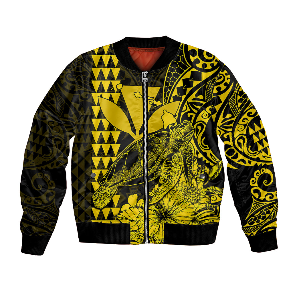 Kakau Polynesian Tribal Hawaiian Turtle with Kanaka Maoli Yellow Bomber Jacket LT9 Unisex Yellow - Polynesian Pride