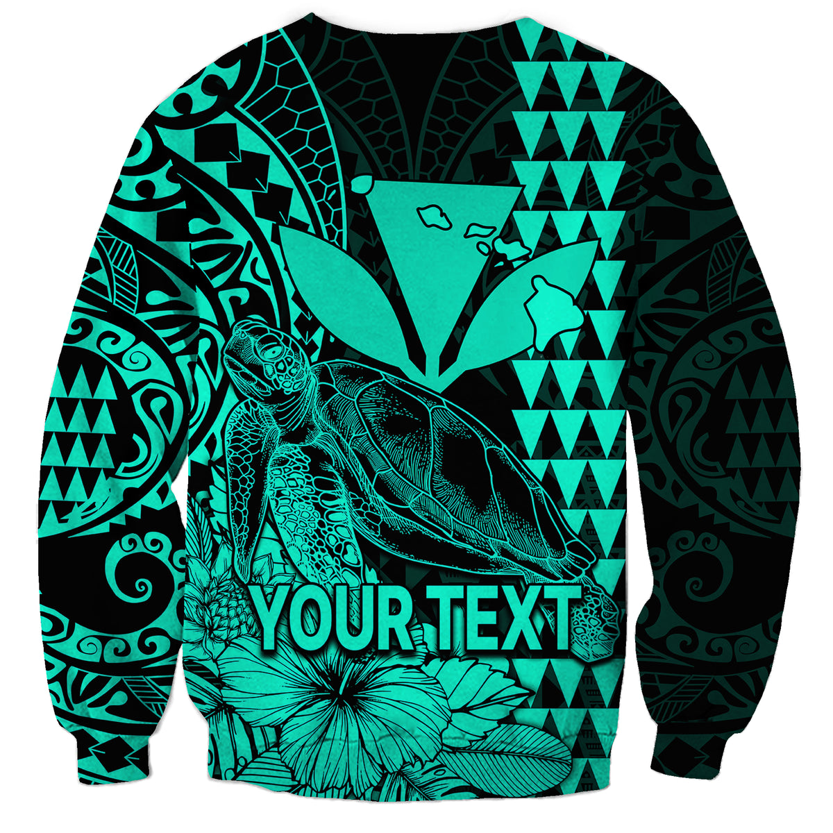 (Custom Personalised) Kakau Polynesian Tribal Hawaiian Turtle with Kanaka Maoli Turquoise Sweatshirt LT9 - Polynesian Pride
