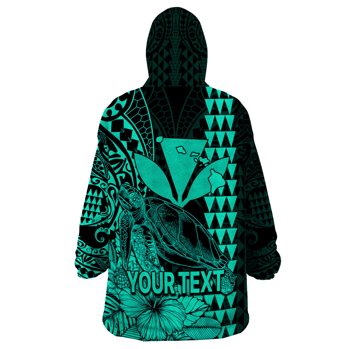(Custom Personalised) Kakau Polynesian Tribal Hawaiian Turtle with Kanaka Maoli Turquoise Wearable Blanket Hoodie LT9 - Polynesian Pride